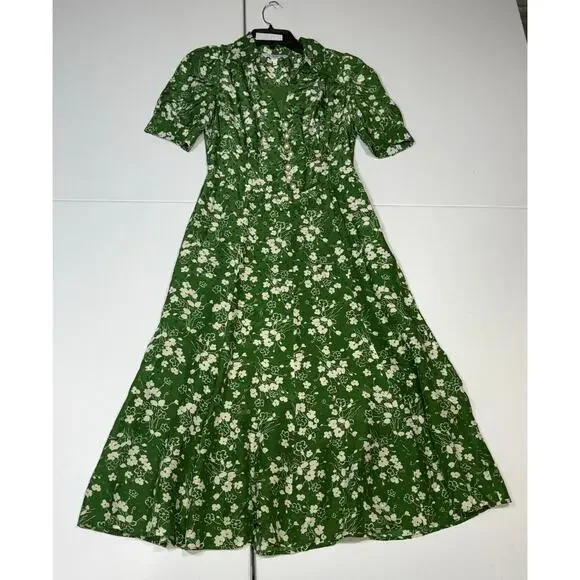 L.K. Bennett Sophie Wildflower midi Dress green floral Size 6 - Picture 2 of 7